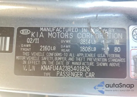 2011 Kia Forte Ex z USA, uszkodzony, nr VIN KNAFU4A23B5401826